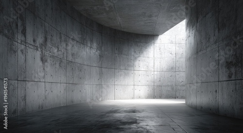 Abstract concrete interior with dramatic light and shadow