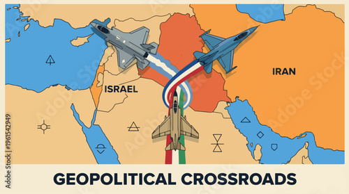Geopolitical Crossroads: Conceptual Illustration of Israel and Iran Tensions