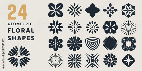 Collection of dark floral and geometric shapes with number twenty four