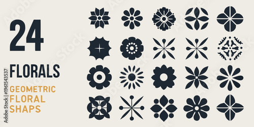 Collection of twenty four dark floral and geometric shapes with bold numbering
