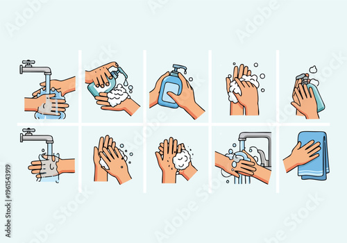 A hand drawn business illustration set featuring a hand holding a laptop, a pen, and a set of tools in a vintage doodle sketch style icon design
