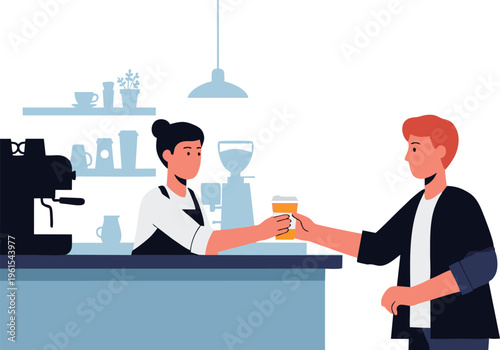 A cartoon illustration of a professional waiter in a suit and tie serving wine on a tray to a team of business people during a successful office meeting