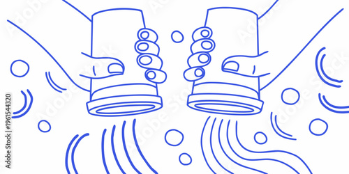 Two hands holding up water creating bubbly streams and droplets