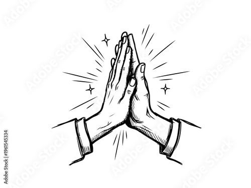 Praying hands with radiant light