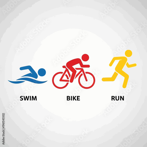 Iconic Triathlon Depiction: Swim, Cycle, and Run Symbols Representing Athletic Endurance