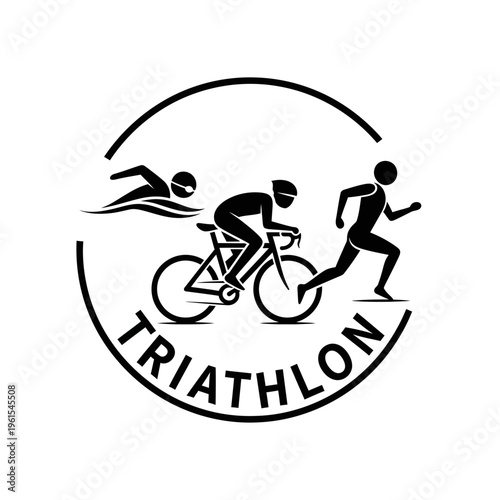 Iconic Triathlon Emblem Illustrating Swimming Cycling and Running in a Circular Design