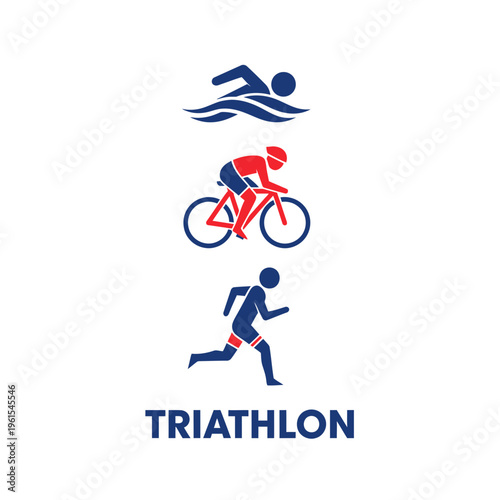 Iconic Triathlon Graphic Depicting Swimming, Cycling, and Running Disciplines for Competition Design
