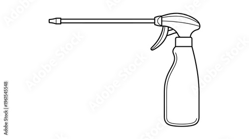 Long nozzle garden spray bottle with trigger, isolated white background.