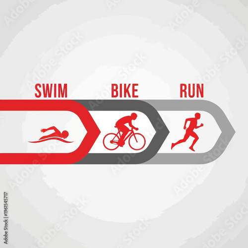 Illustrated Triathlon Infographic Demonstrating Swim, Bike, and Run Stages for Endurance Events