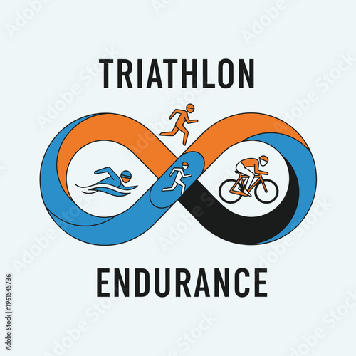 Illustrated Triathlon Infographic Showcasing Swimming, Running, And Cycling Endurance Training