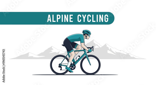 Illustration Of A Cyclist Riding A Bike With Mountains In The Background