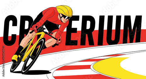 Illustration Of A Cyclist Competing In A Criterium Race With Dynamic And Bold Graphics