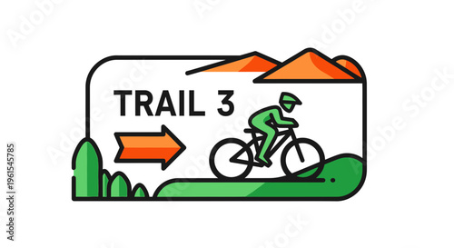 Illustrated Trail Sign Indicating Route for Mountain Biking Activity Outdoors