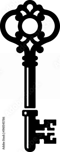 Elegant antique key design with intricate details and ornate style.