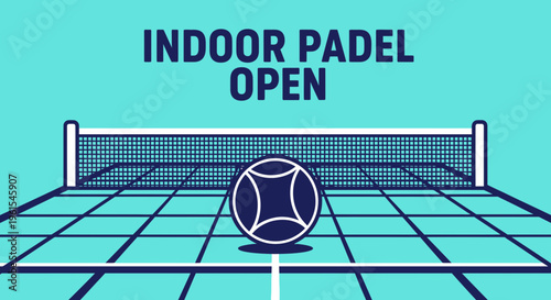 Indoor Padel Open Tournament Announcement in Vibrant Teal and White Graphic Style