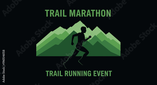 Inspiring Trail Marathon Logo Depicting Athlete Endurance in Mountainous Terrain