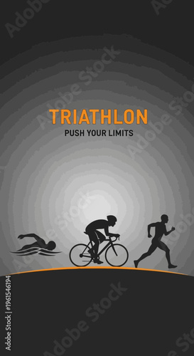 Inspiring Triathlon Graphic: Swimming, Cycling, and Running Silhouette Against a Stylish Backdrop