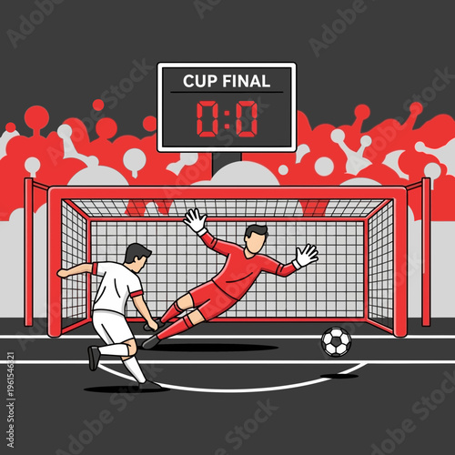 Intense Soccer Match Goal Attempt During Cup Final Championship Game