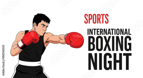 International Boxing Night Sports Event Announcement Minimalist Graphic Design