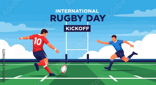 International Rugby Day Kickoff Action Two Players Competing in Game