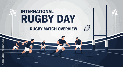 International Rugby Match Day Illustration Featuring Players Running With The Ball