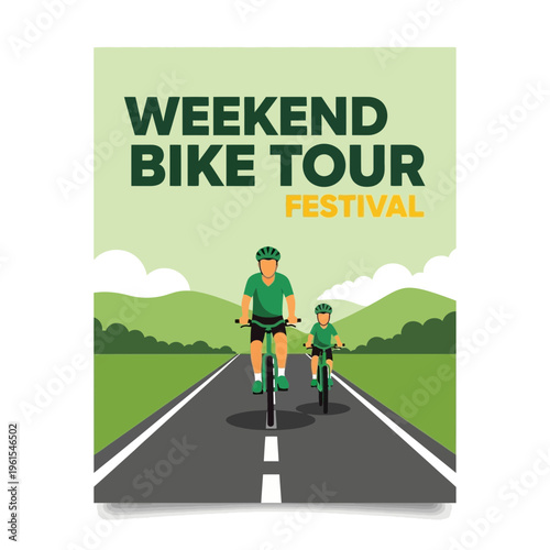 Invigorating Weekend Bike Tour Festival Advertisement, Family Cycling Adventure on Open Road