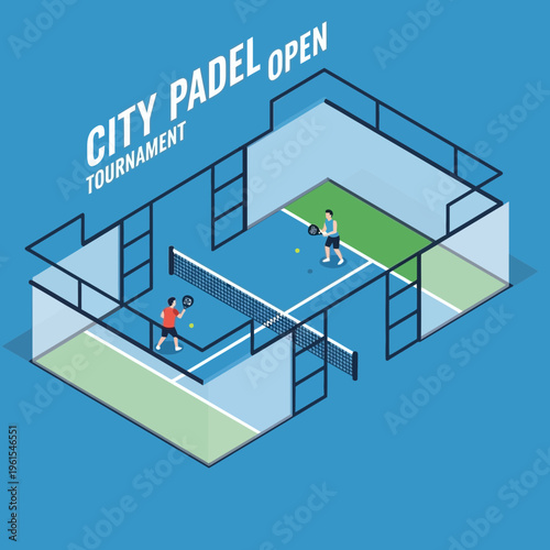 Isometric Illustration of Padle Tournament and City Tournament, Sport, and Competition Concept
