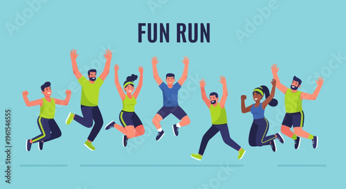 Joyful Diverse Group Celebrating Fun Run Event With Arms Raised High