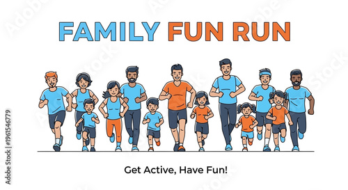 Joyful Family Outing Promoting Active Lifestyles and Community Fun Events Illustrations
