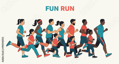 Joyful Group Engaged In Energetic Fun Run, Promoting Health And Physical Activity