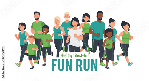 Joyful Group of Diverse People Running in a Fun Run Event for Healthy Lifestyle