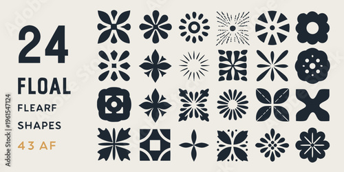 Abstract floral and geometric shapes with numerical and text elements