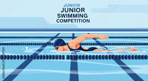 Junior Swimmer Competes in a Swimming Competition, Displaying Athletic Excellence and Determination