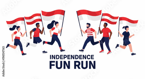 Joyful Parade Celebrating Freedom with Enthusiastic People Running and Waving Flags