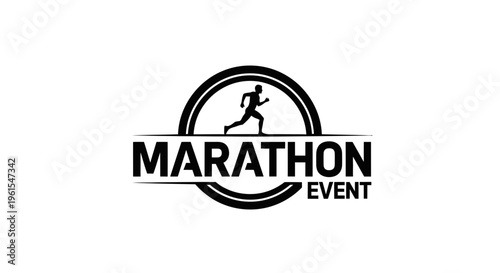 Marathon Event Logo, Silhouette Of Runner, Sports Icon Design In Black And White