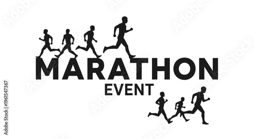 Marathon Event Runners: A Dynamic Black and White Illustration of Endurance and Sport