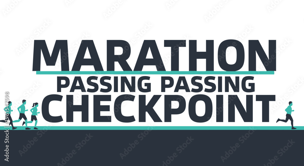 Obraz premium Marathon Runners Passing Checkpoint: Endurance and Triumph at the Competition's Milestone