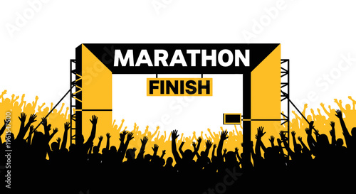 Marathon Finish Line Celebration Crowd Cheering Excitedly