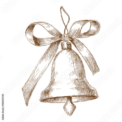 Adobe Stock Hand Drawn Christmas Bell Illustration with Ribbon Bow - Festive Holiday Decorative Element