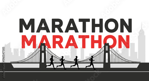 Marathon Runners on Bridge Silhouettes with City Background: An Energetic Running Event