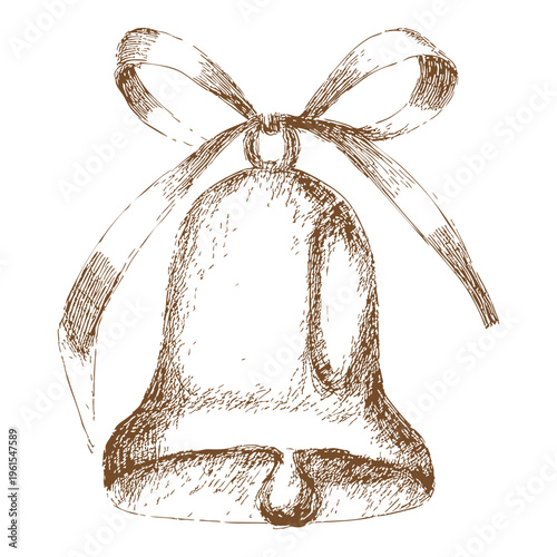 Hand-drawn Christmas bell with ribbon, a festive sketch perfect for holiday designs and decorations, available on Adobe Stock