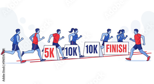 Marathon Runners Sprinting Towards The Finish Line In A Dynamic And Colorful Race Illustration