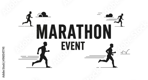 Marathon Runners Event Silhouette Logo on White Background Showing Speed and Endurance