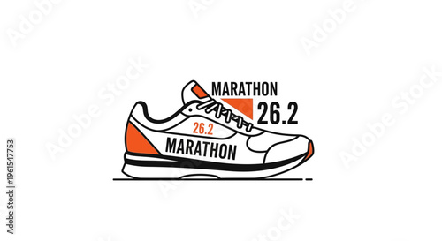 Marathon Shoe Illustration With Distance of 26.2 Miles on White Background