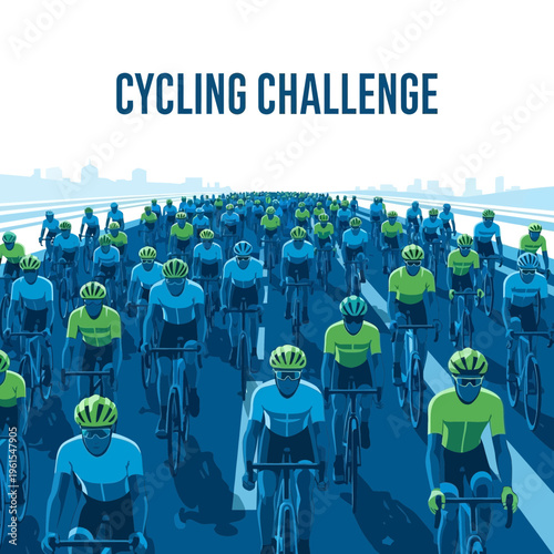 Massive Group of Cyclists Participating in a Road Race Under a Bright Blue Sky