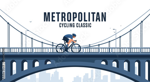 Metropolitan Cycling Event: Silhouette of Cyclist Crossing the Bridge in Urban Scene