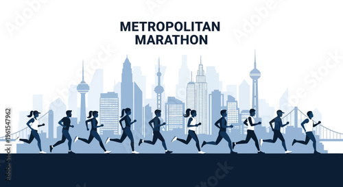 Metropolitan Marathon Runners Race Through Urban Landscape