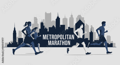 Metropolitan Marathon Runners Silhouette City Skyline
