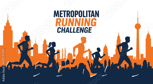 Metropolitan Running Challenge: A Dynamic Silhouette Race Against The Urban Backdrop