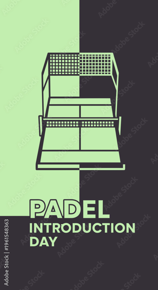 Obraz premium Minimalist Padel Court Design with Introductory Text and Dual-Tone Background Elements